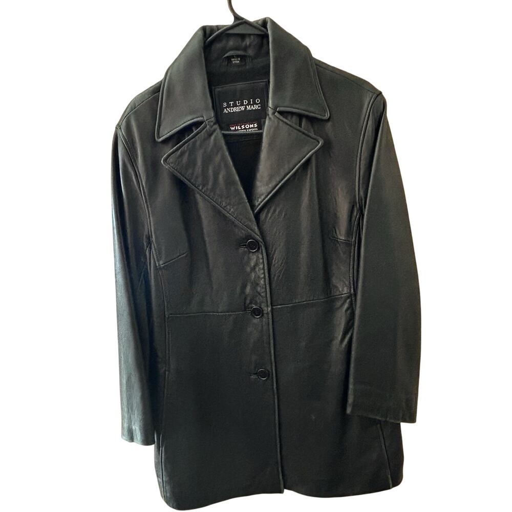 Studio Andrew Marc Wilson’s Leather Women Black Leather Blazer Style Jacket Sz L
